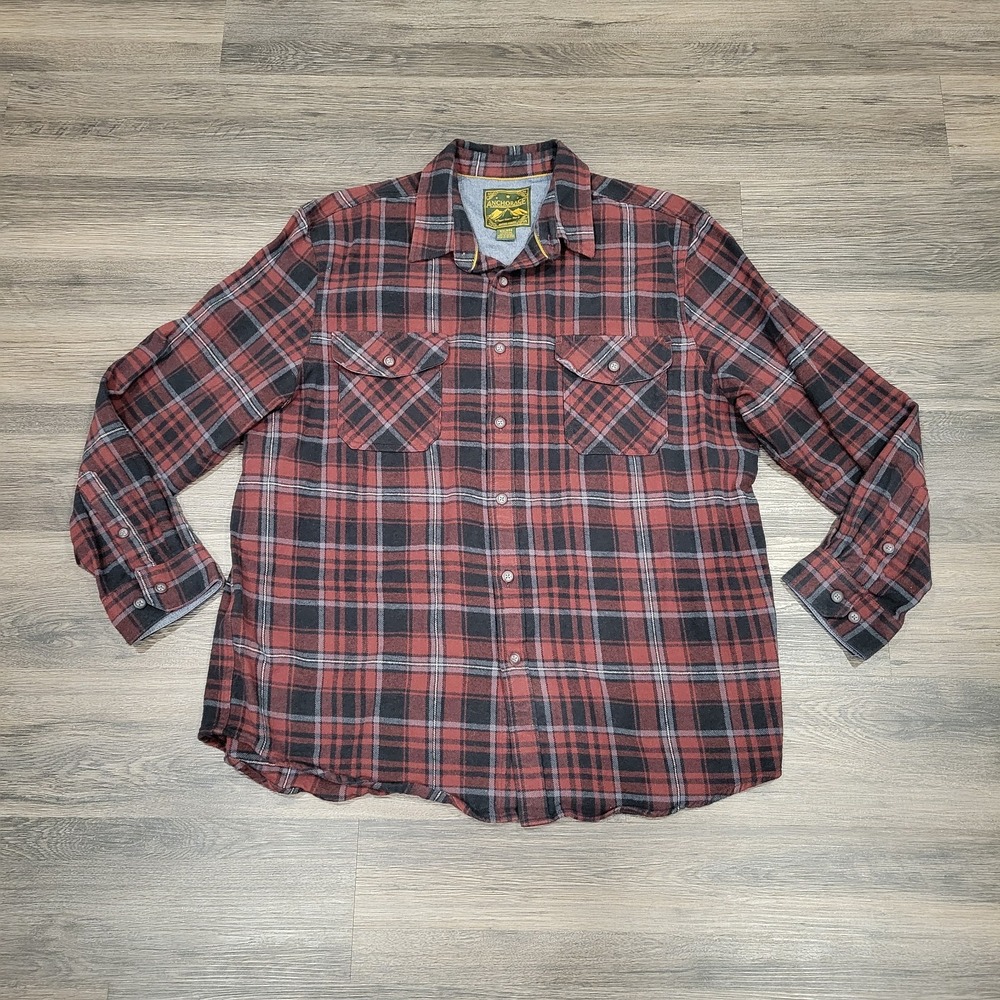 Anchorage Flannel Shirt Plaid Button Up Long Sleeve Outdoor XXL